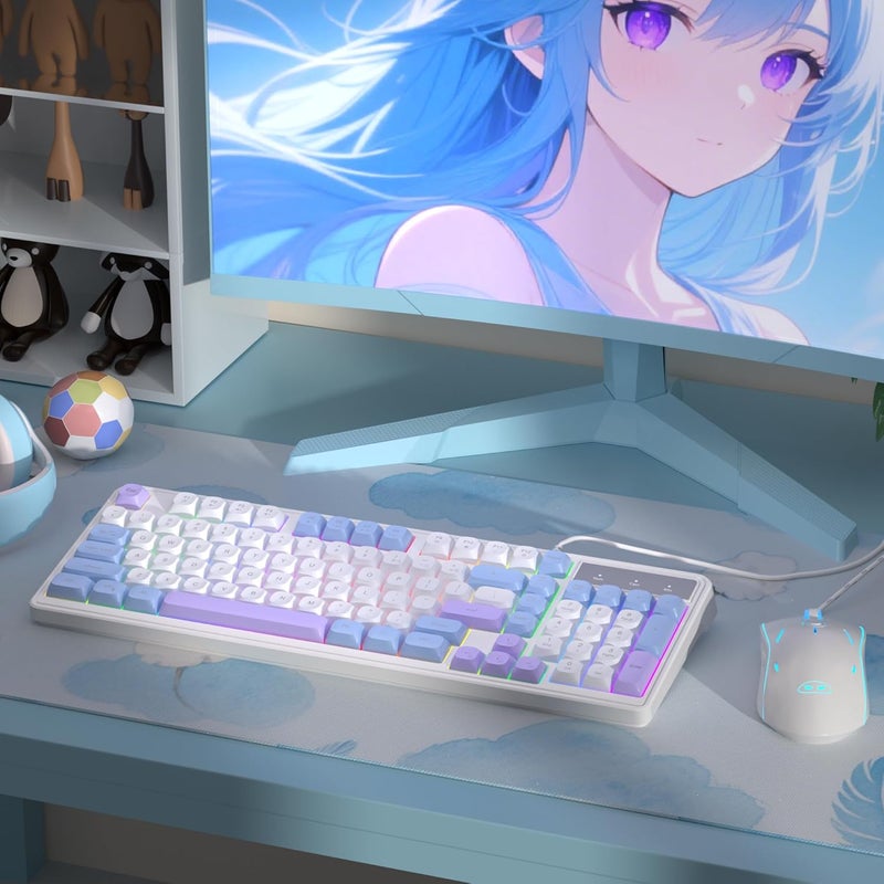 MageGee Wire Gaming Keyboard,Creamy Keyboard and Mouse Combo, 7 Colorful Rainbow Backlight Classic Gaming Keyboard (White & Blue & Purple) - Image 3